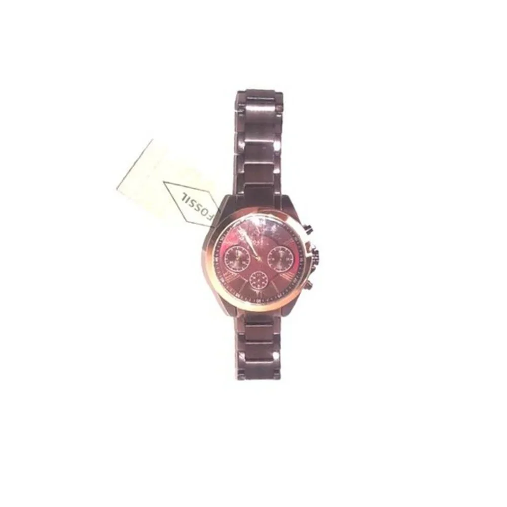 Fossil Courier Midsize Wine & Rose Gold Stainless Steel Chronograph Watch NWT